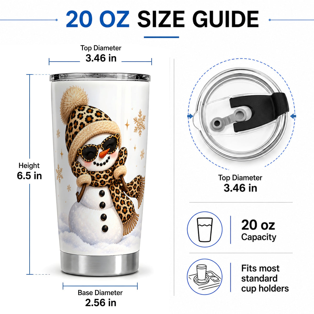#pl[20oz|Steel] Leopard Snowman Winter 20oz Tumbler with Animal Print Artwork