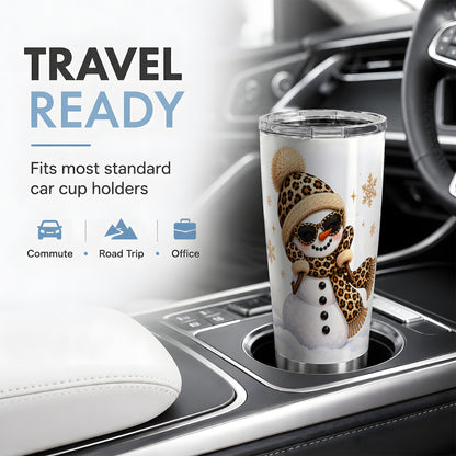 Leopard Snowman Winter 20oz Tumbler with Animal Print Artwork