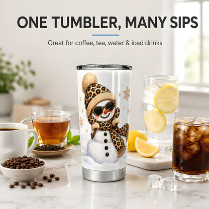 Leopard Snowman Winter 20oz Tumbler with Animal Print Artwork