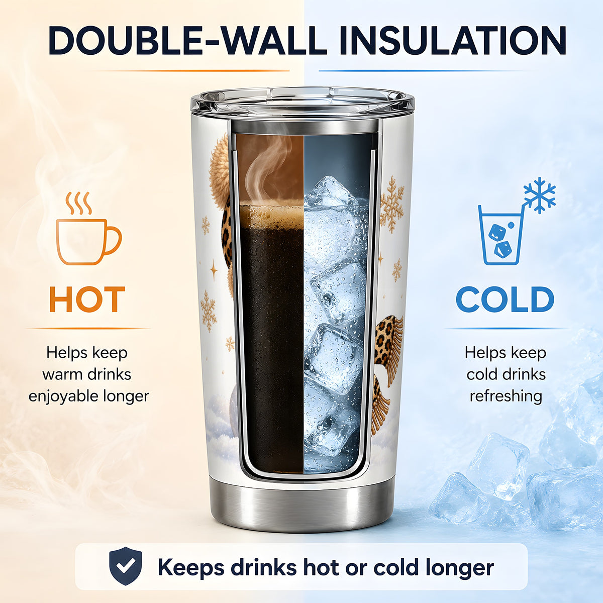 Leopard Snowman Winter 20oz Tumbler with Animal Print Artwork