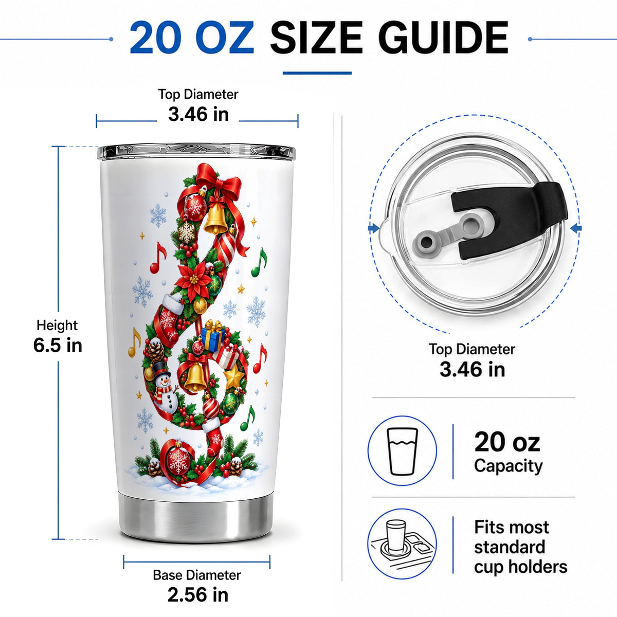 #pl[20oz|Steel] Christmas Music Treble Clef 20oz Tumbler for Music Lovers