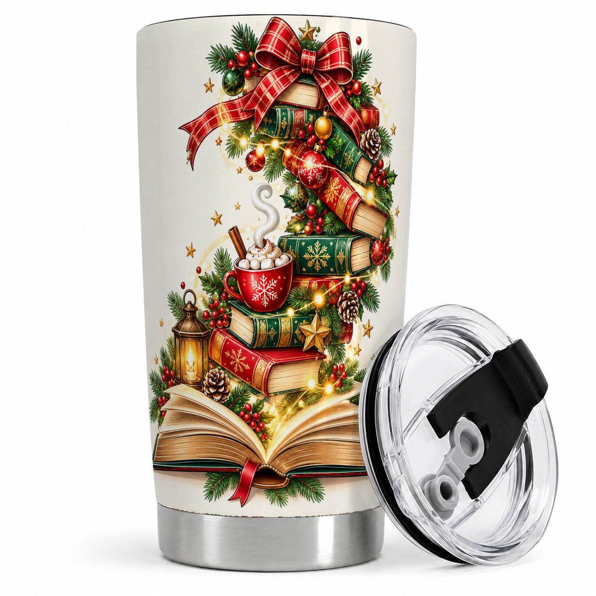 Christmas Book Lover 20oz Tumbler, Cozy Holiday Reading Drinkware