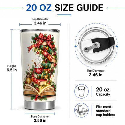 #pl[20oz|Steel] Christmas Book Lover 20oz Tumbler, Cozy Holiday Reading Drinkware