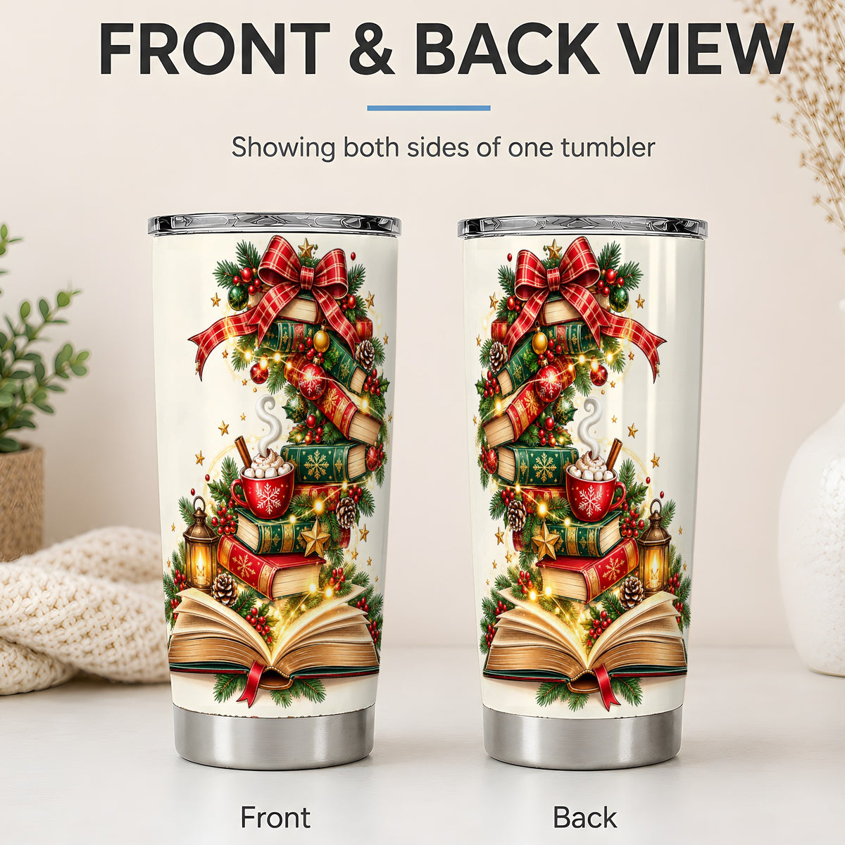 #pl[20oz|Steel] Christmas Book Lover 20oz Tumbler, Cozy Holiday Reading Drinkware
