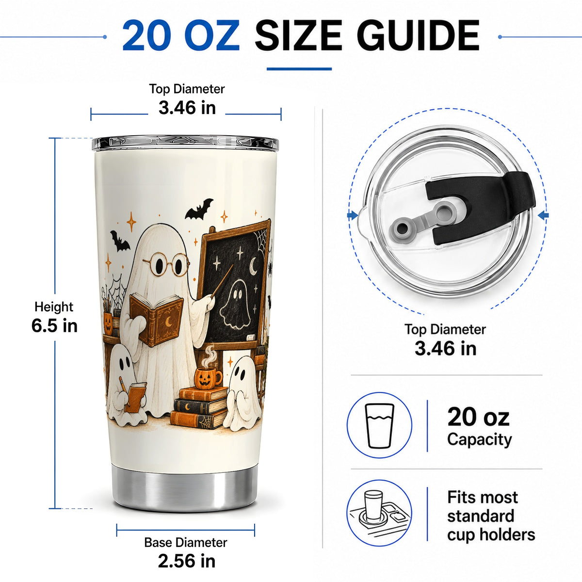 #pl[20oz|Steel] Halloween Teacher Ghost 20oz Tumbler, Spooky Classroom Art Drinkware