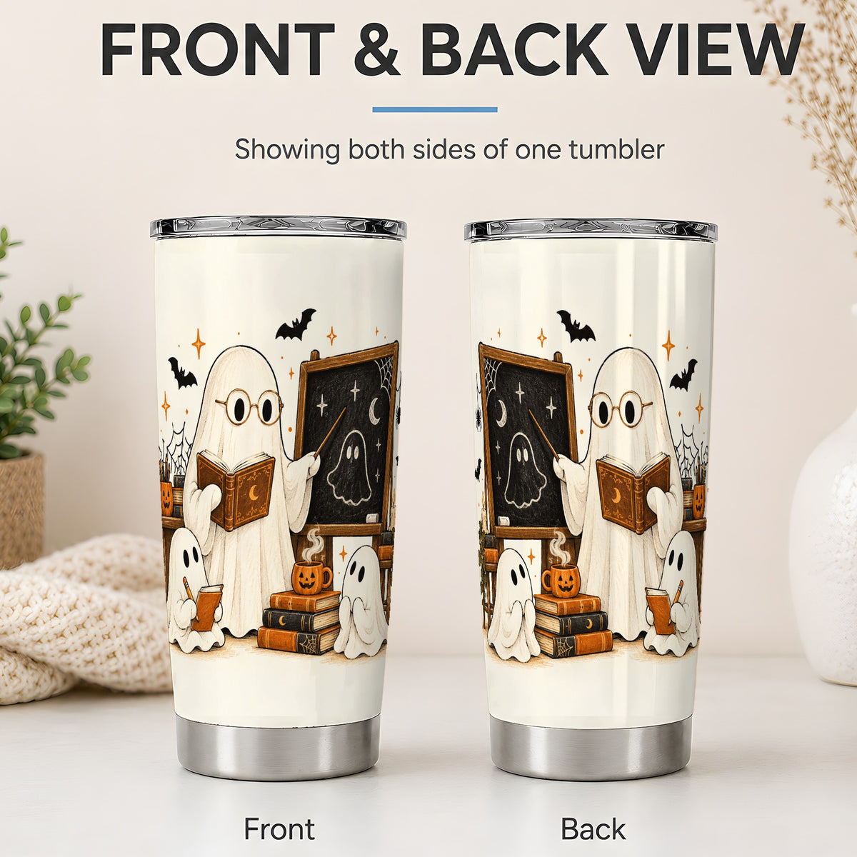 #pl[20oz|Steel] Halloween Teacher Ghost 20oz Tumbler, Spooky Classroom Art Drinkware