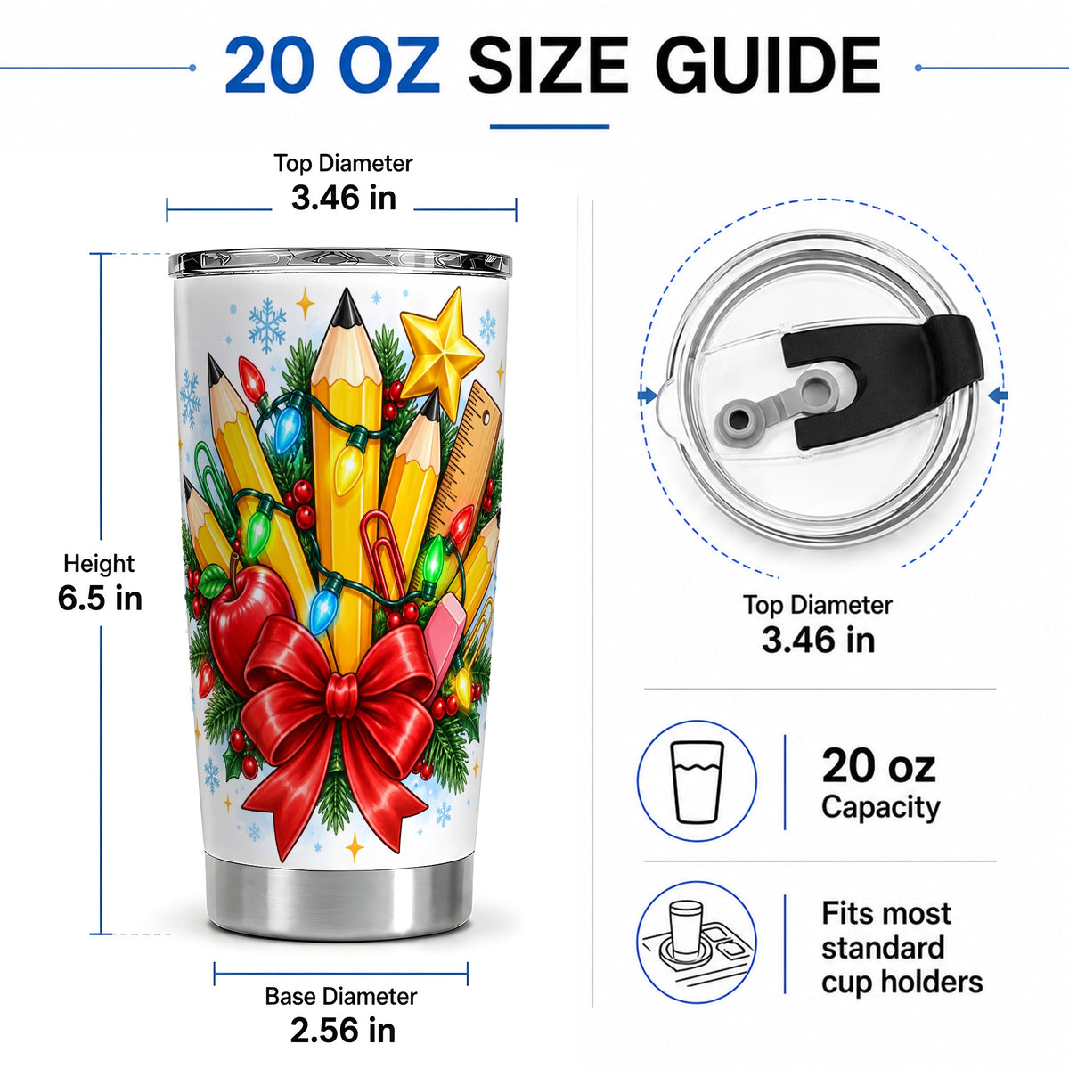 #pl[20oz|Steel] Christmas Teacher 20oz Tumbler, School Supplies Holiday Drinkware