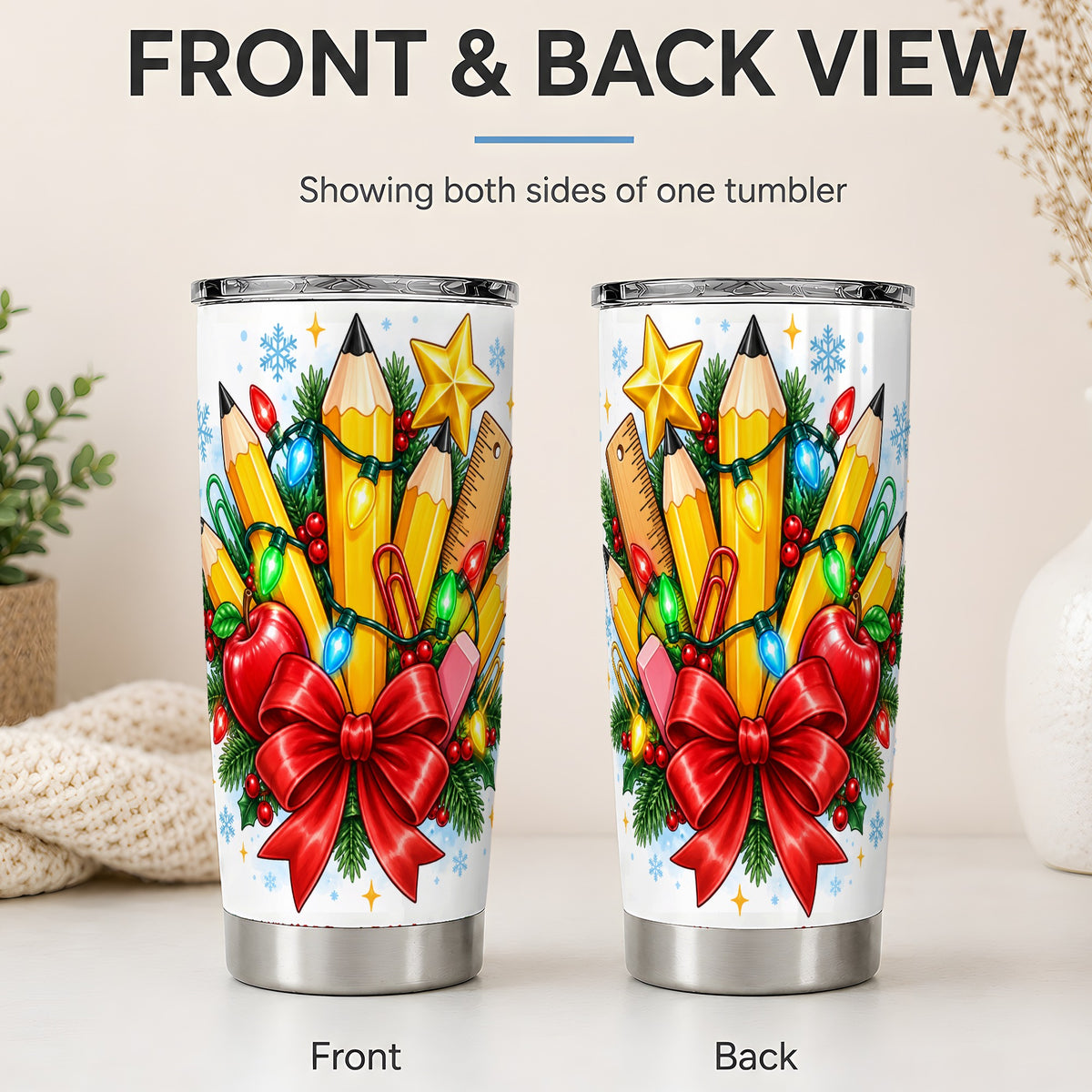 #pl[20oz|Steel] Christmas Teacher 20oz Tumbler, School Supplies Holiday Drinkware