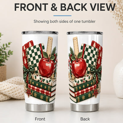 #pl[20oz|Steel] Christmas Teacher Book Lover 20oz Tumbler, Apple Notebook Drinkware