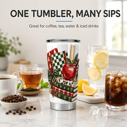 Christmas Teacher Book Lover 20oz Tumbler, Apple Notebook Drinkware