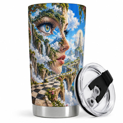 Surreal Fantasy Face 20oz Tumbler, Waterfall Dreamscape Drinkware