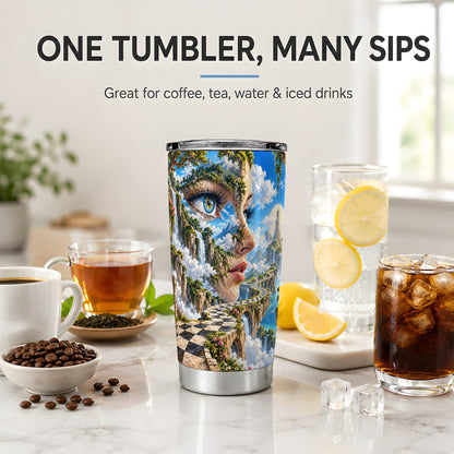 Surreal Fantasy Face 20oz Tumbler, Waterfall Dreamscape Drinkware