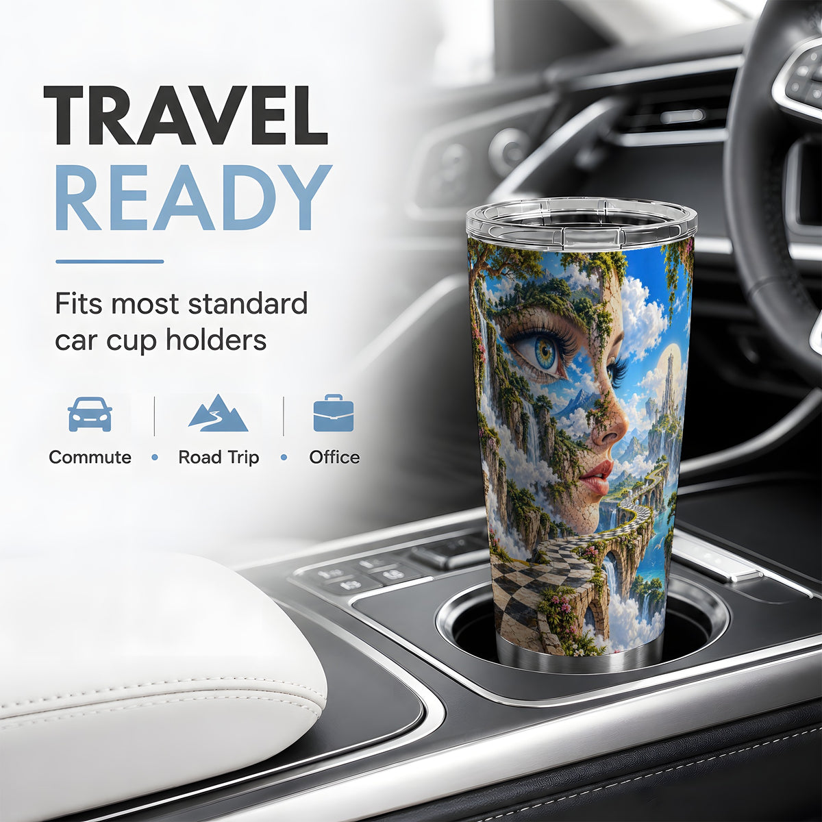 Surreal Fantasy Face 20oz Tumbler, Waterfall Dreamscape Drinkware