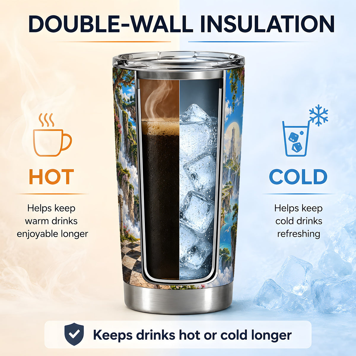 Surreal Fantasy Face 20oz Tumbler, Waterfall Dreamscape Drinkware