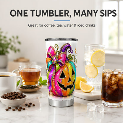 Rainbow Halloween Pumpkin 20oz Tumbler, Jewel-Inspired Bow Drinkware