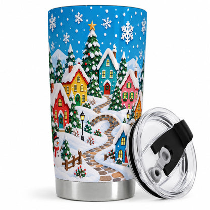 Christmas Village 20oz Tumbler, Colorful Snowy Winter Scene Drinkware