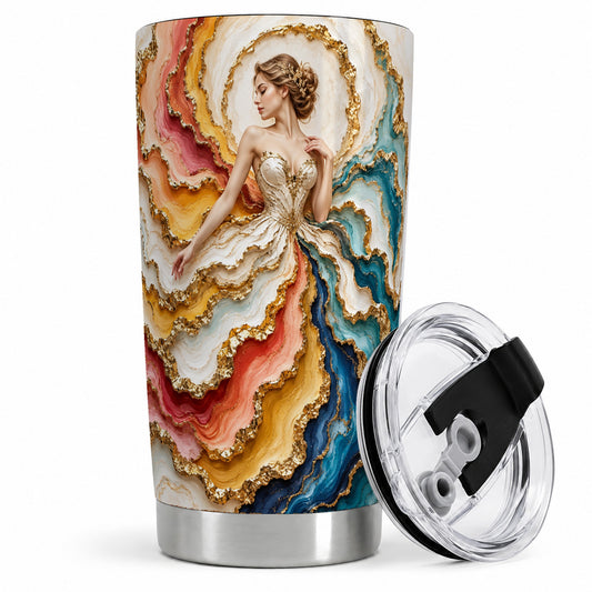 Abstract Fashion Woman 20oz Tumbler, Flowing Color Dress Drinkware