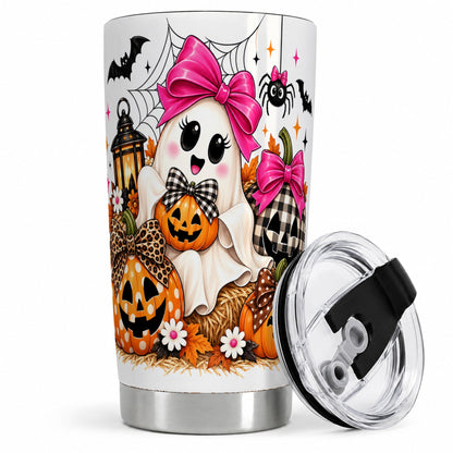 Cute Halloween Ghost 20oz Stainless Steel Tumbler with Pumpkin Artwork