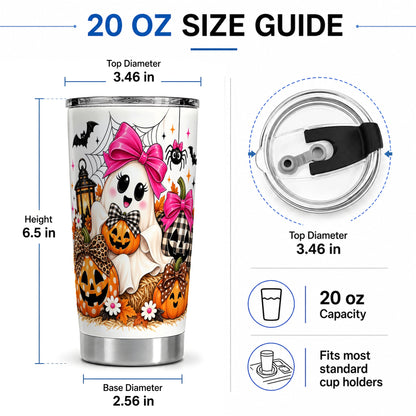 #pl[20oz|Steel] Cute Halloween Ghost 20oz Stainless Steel Tumbler with Pumpkin Artwork