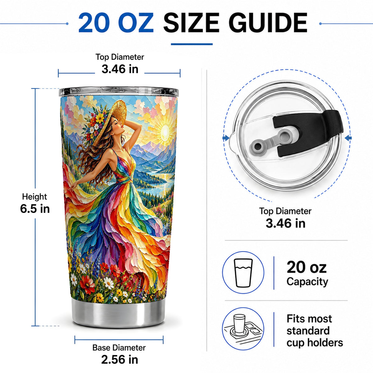 #pl[20oz|Steel] Rainbow Dress Woman 20oz Stainless Steel Tumbler with Mountain Artwork