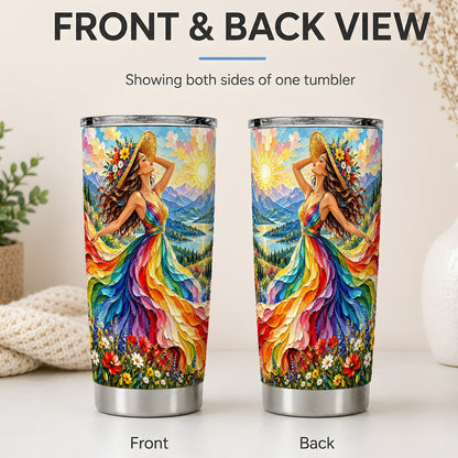#pl[20oz|Steel] Rainbow Dress Woman 20oz Stainless Steel Tumbler with Mountain Artwork