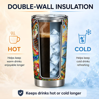 Rainbow Swing Woman 20oz Stainless Steel Tumbler with Mountain Artwork