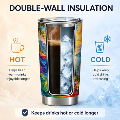 Rainbow Sunset Woman 20oz Stainless Steel Tumbler with Scenic Artwork