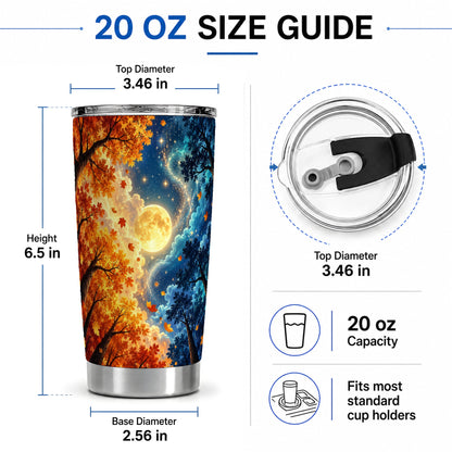 #pl[20oz|Steel] Autumn Moon Forest 20oz Stainless Steel Tumbler with Night Sky Artwork