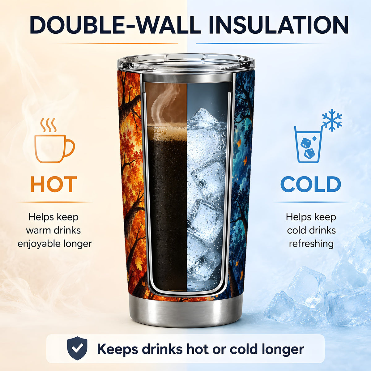 Autumn Moon Forest 20oz Stainless Steel Tumbler with Night Sky Artwork