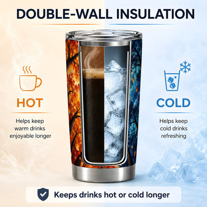 Autumn Moon Forest 20oz Stainless Steel Tumbler with Night Sky Artwork