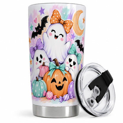 Pastel Halloween Ghost 20oz Stainless Steel Tumbler with Pumpkin Artwork