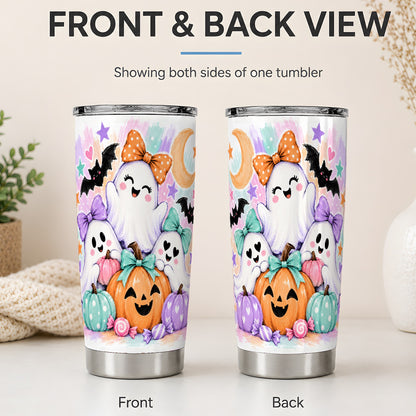 #pl[20oz|Steel] Pastel Halloween Ghost 20oz Stainless Steel Tumbler with Pumpkin Artwork