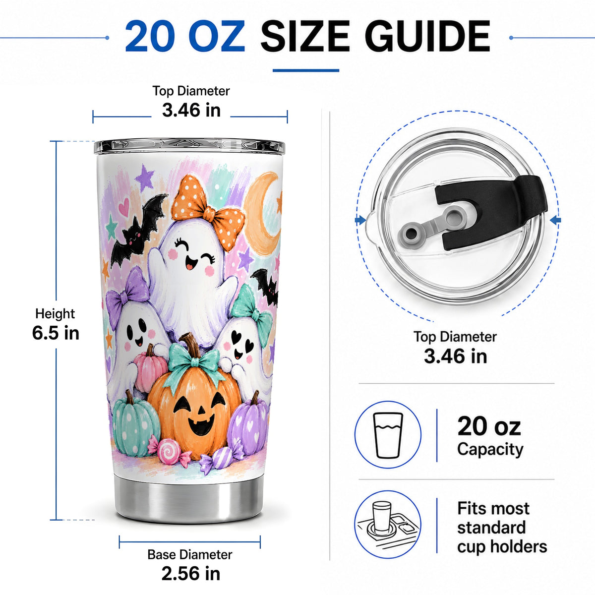 #pl[20oz|Steel] Pastel Halloween Ghost 20oz Stainless Steel Tumbler with Pumpkin Artwork