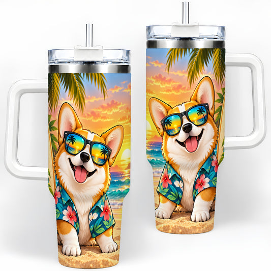 Tropical Corgi Beach 40oz Tumbler for Dog Lovers and Summer Days