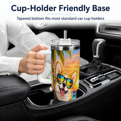 Tropical Corgi Beach 40oz Tumbler for Dog Lovers and Summer Days
