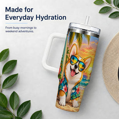 Tropical Corgi Beach 40oz Tumbler for Dog Lovers and Summer Days