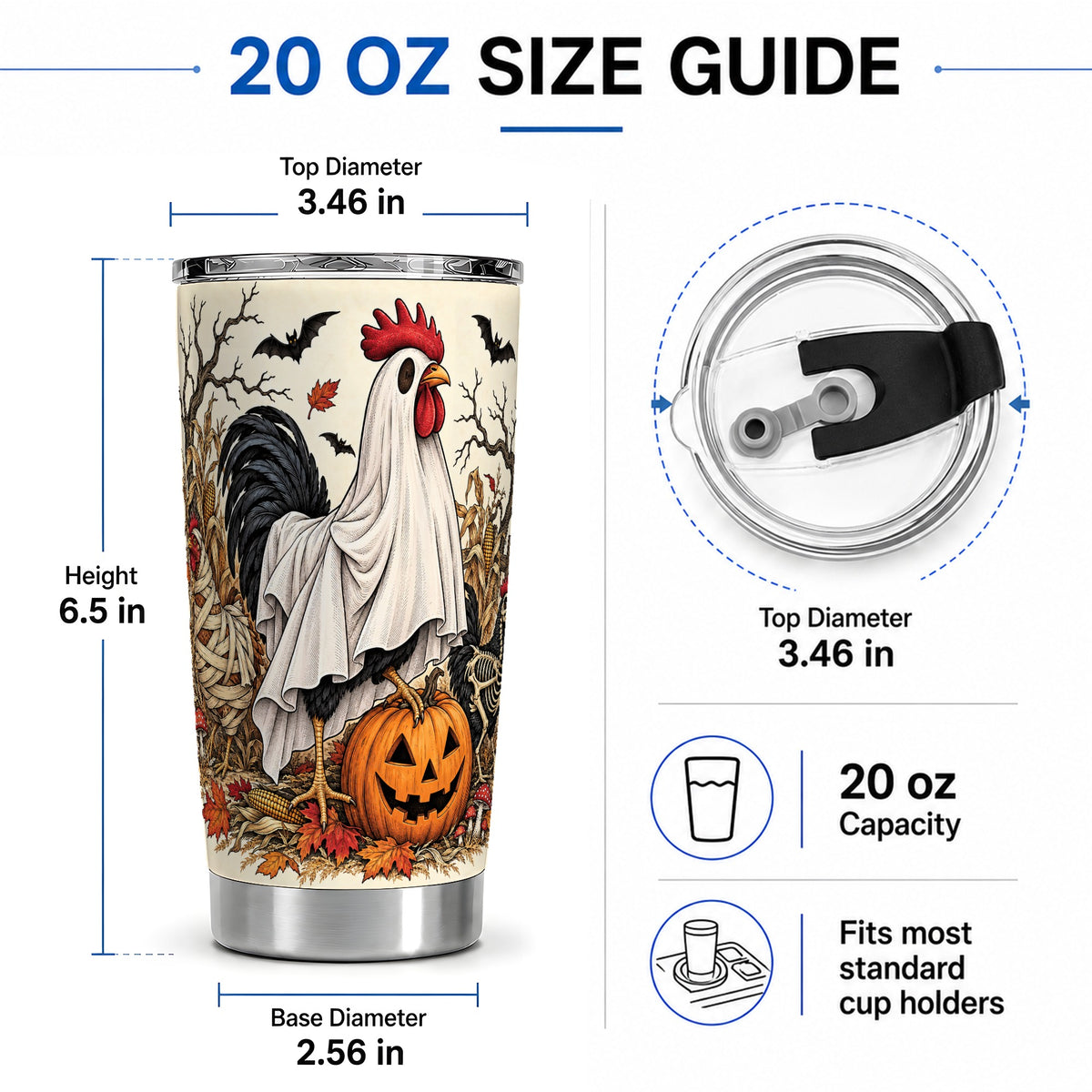#pl[20oz|Steel] Halloween Chicken 20oz Tumbler, Spooky Farm Pumpkin Autumn Artwork