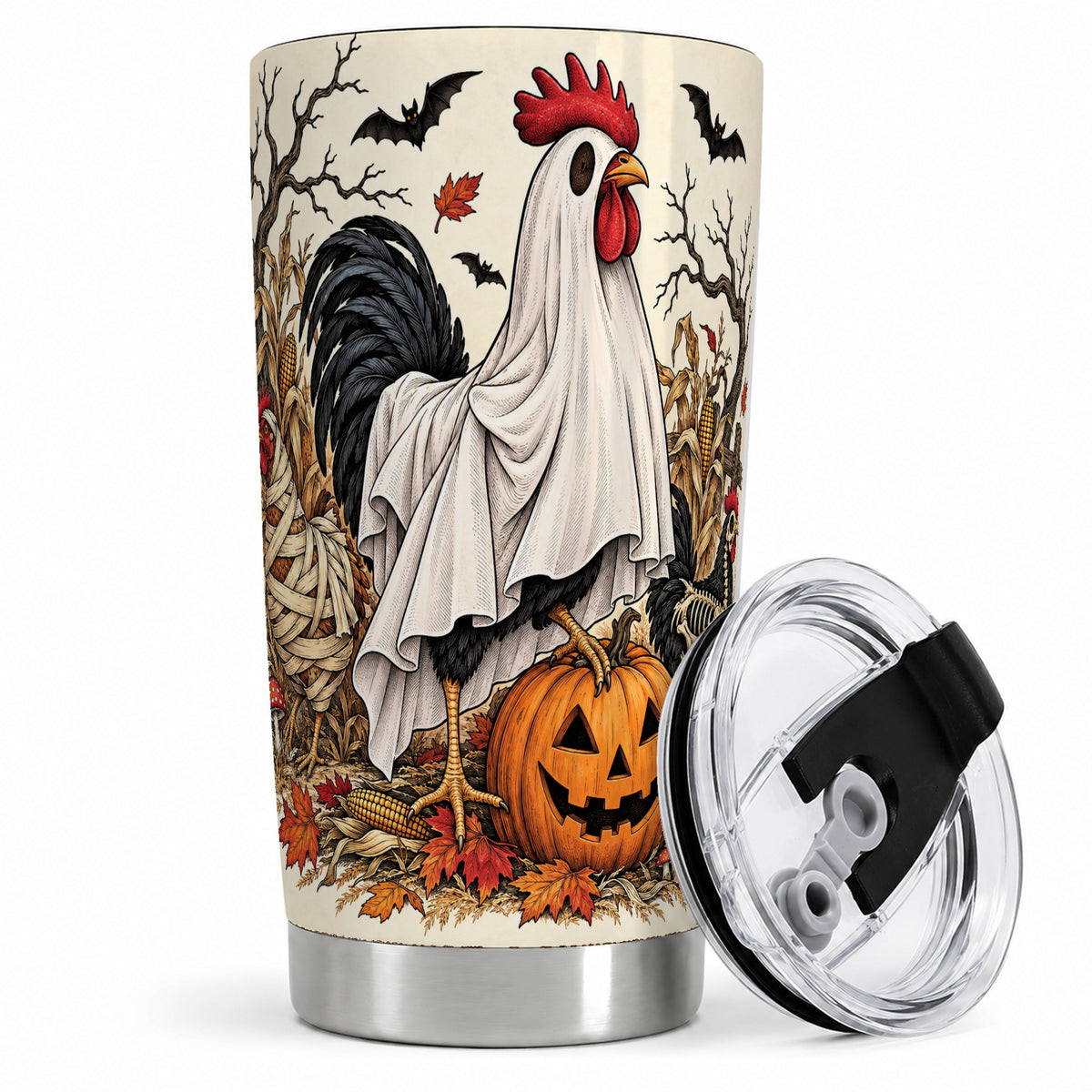 Halloween Chicken 20oz Tumbler, Spooky Farm Pumpkin Autumn Artwork
