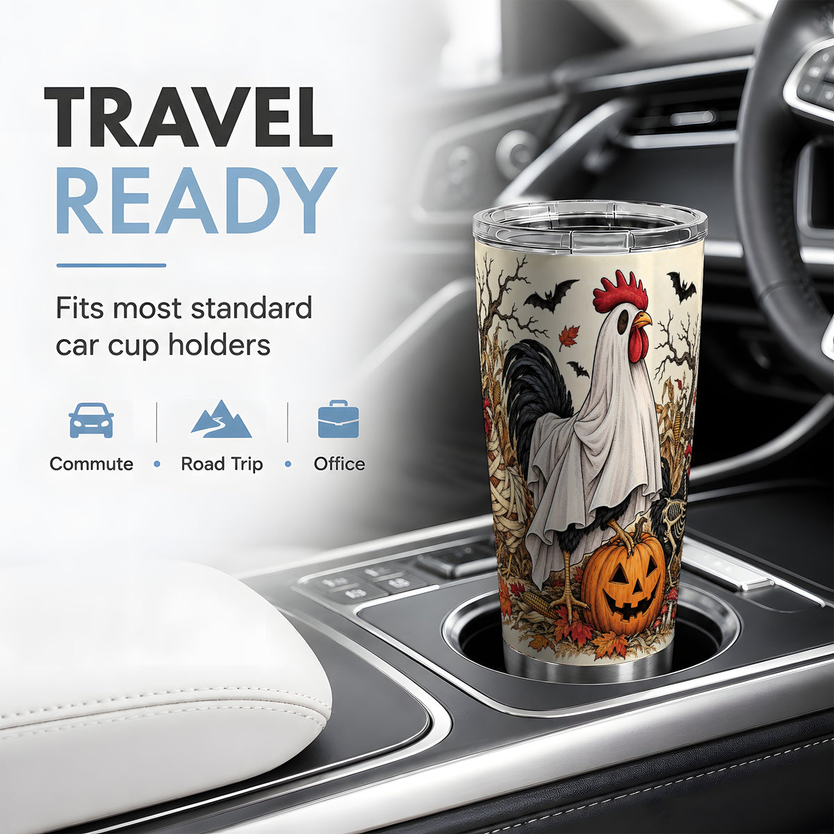 Halloween Chicken 20oz Tumbler, Spooky Farm Pumpkin Autumn Artwork