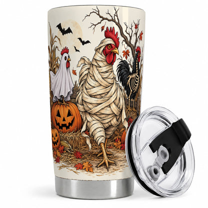 Mummy Chicken Halloween 20oz Tumbler, Spooky Pumpkin Farm Artwork