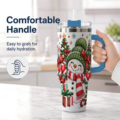 #pl[40oz|Blue] Christmas Snowman 40oz Tumbler with Candy Cane Holiday Artwork