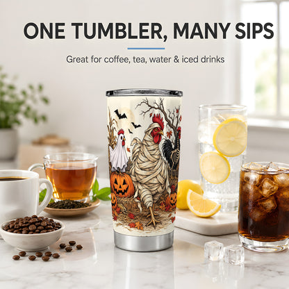 Mummy Chicken Halloween 20oz Tumbler, Spooky Pumpkin Farm Artwork