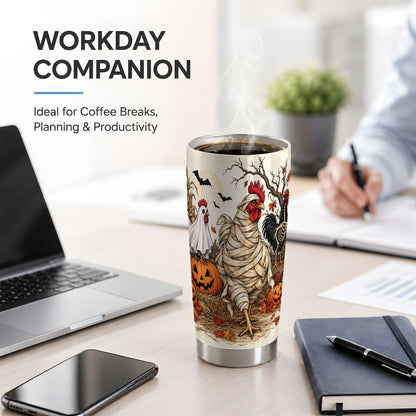 Mummy Chicken Halloween 20oz Tumbler, Spooky Pumpkin Farm Artwork