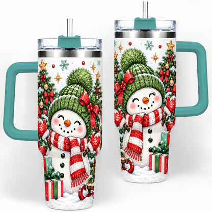 #pl[40oz|Green] Christmas Snowman 40oz Tumbler with Candy Cane Holiday Artwork