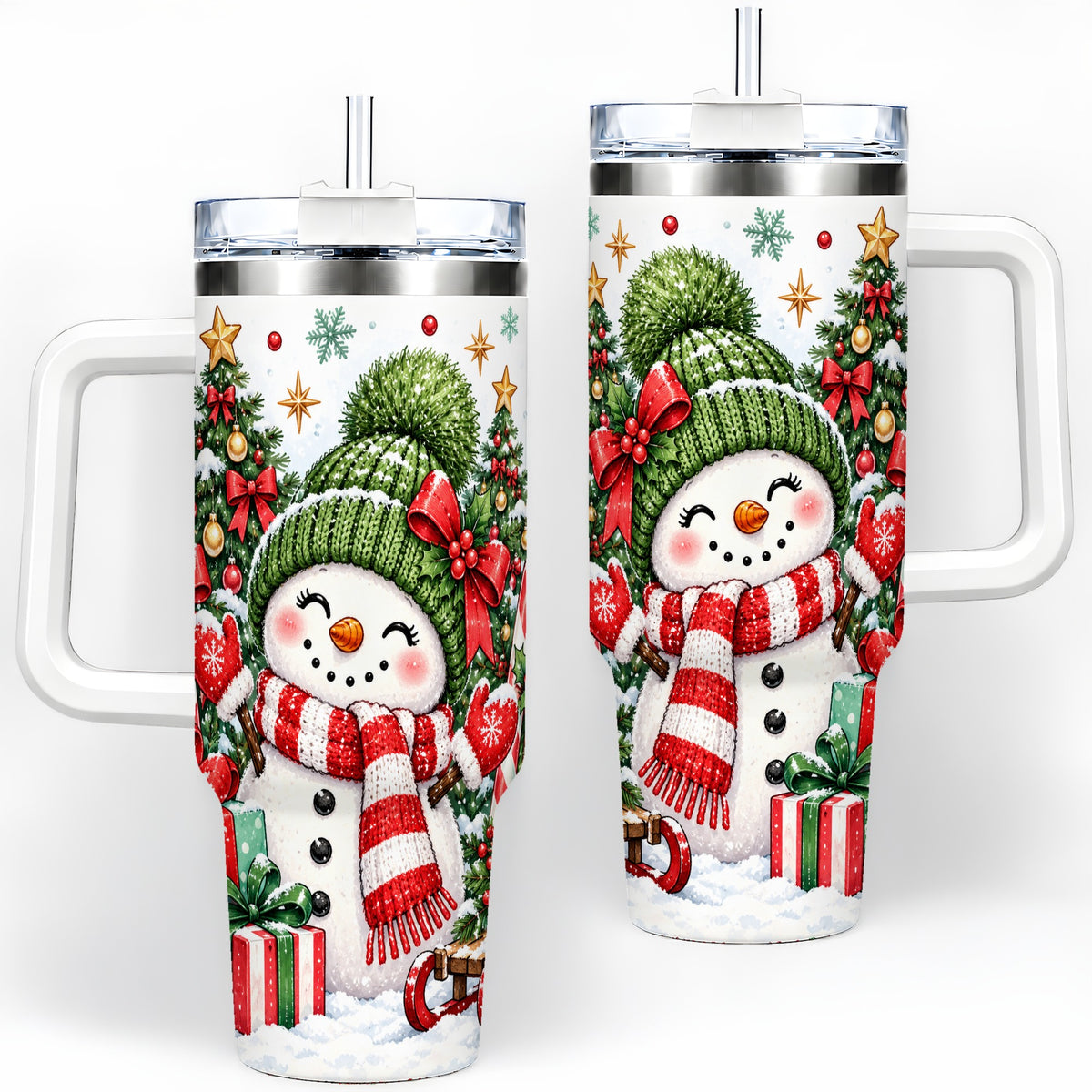 Christmas Snowman 40oz Tumbler with Candy Cane Holiday Artwork