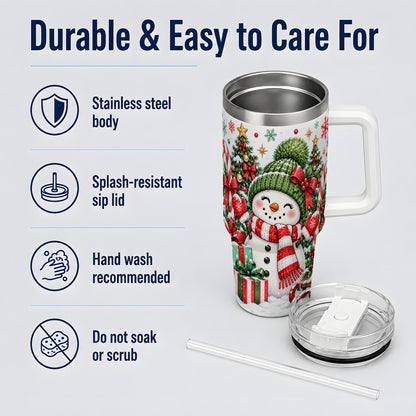 Christmas Snowman 40oz Tumbler with Candy Cane Holiday Artwork