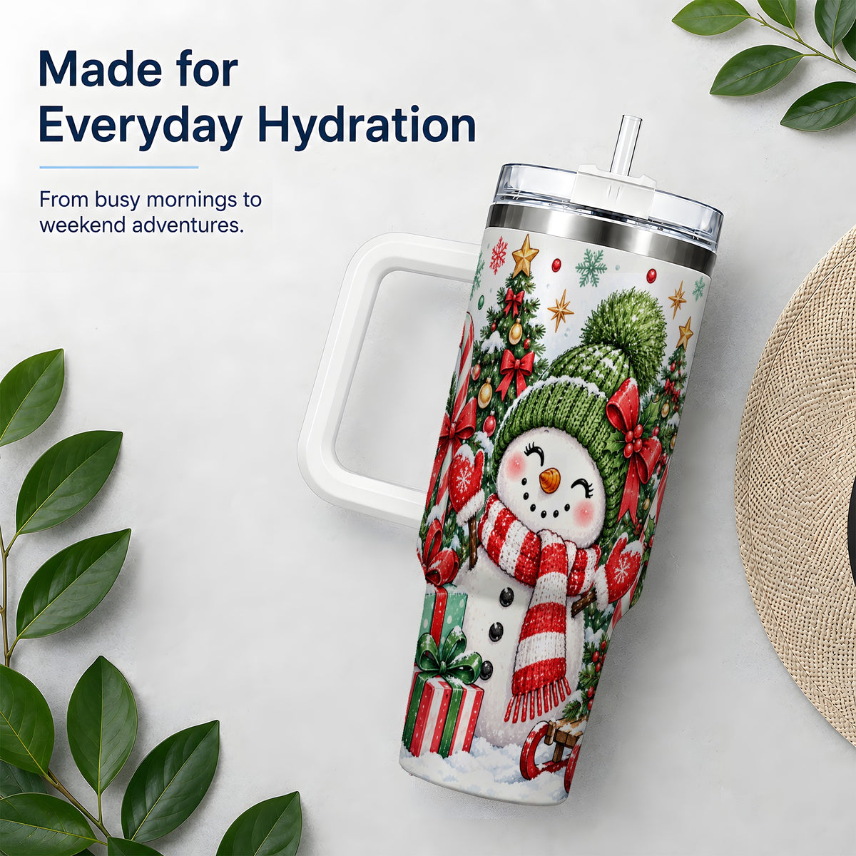 Christmas Snowman 40oz Tumbler with Candy Cane Holiday Artwork