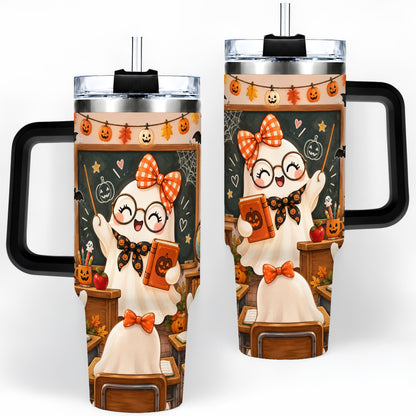 #pl[40oz|Black] Halloween Ghost Teacher 40oz Tumbler with Classroom Artwork