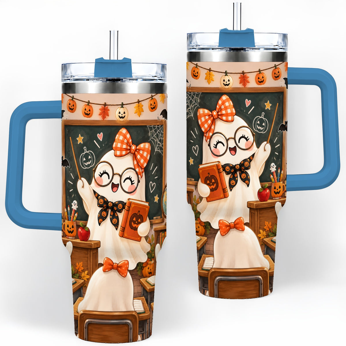 #pl[40oz|Blue] Halloween Ghost Teacher 40oz Tumbler with Classroom Artwork