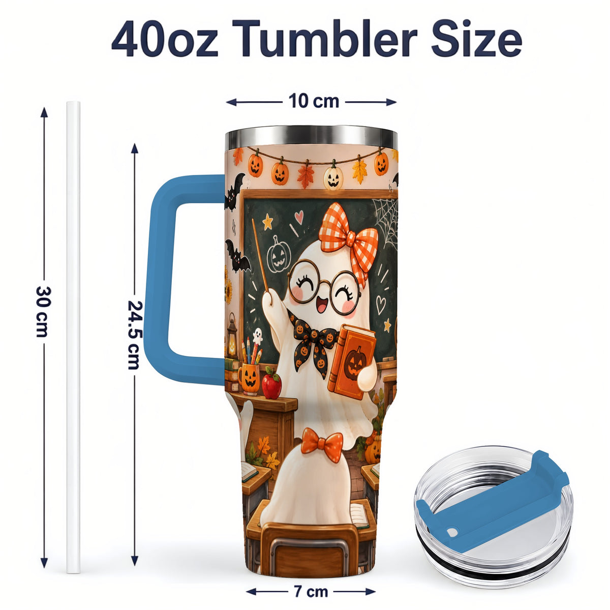 #pl[40oz|Blue] Halloween Ghost Teacher 40oz Tumbler with Classroom Artwork